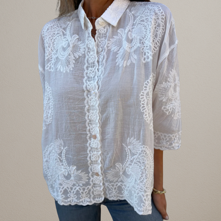 Nalini - Elegante Blusa Bordada Con Encaje