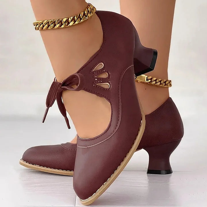 Zydrune - Zapatos de Tacón Alto de Cuero Vintage