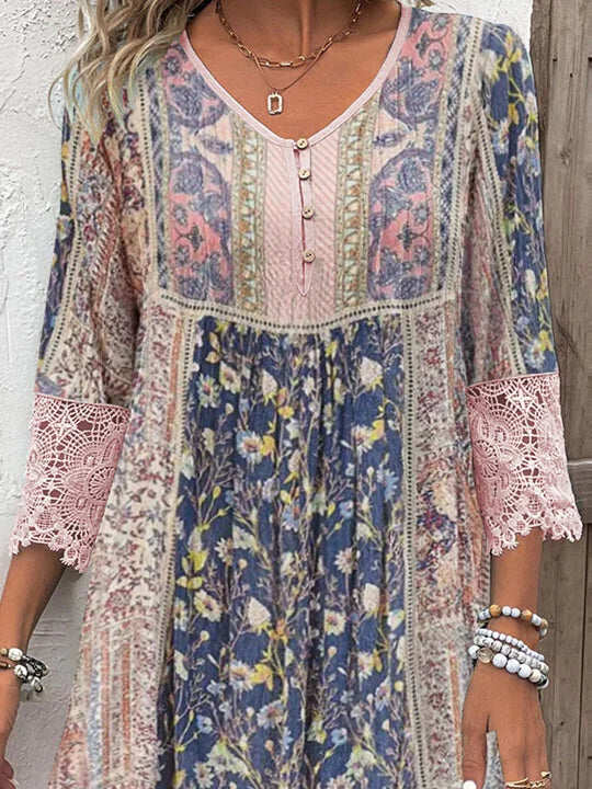 Tegan - Vestido De Lujo Con Estampado De Flore Y Encaje