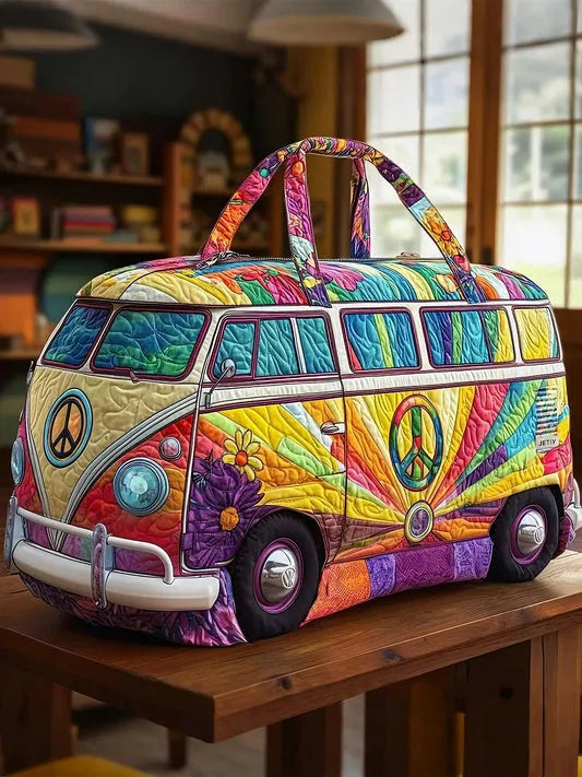 RetroBloom - Bolsa de Viaje Acolchada con Estampado Vintage de Autocaravana