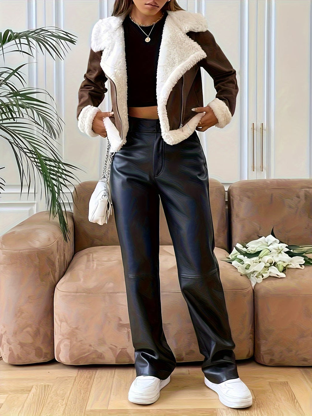 Eryka - Chaqueta De Manga Larga De Imitación De Piel