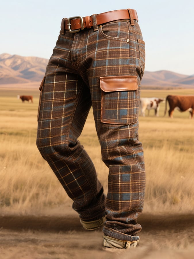 Ravindra - Pantalón De Cuero Con Paneles a Cuadros Vintage