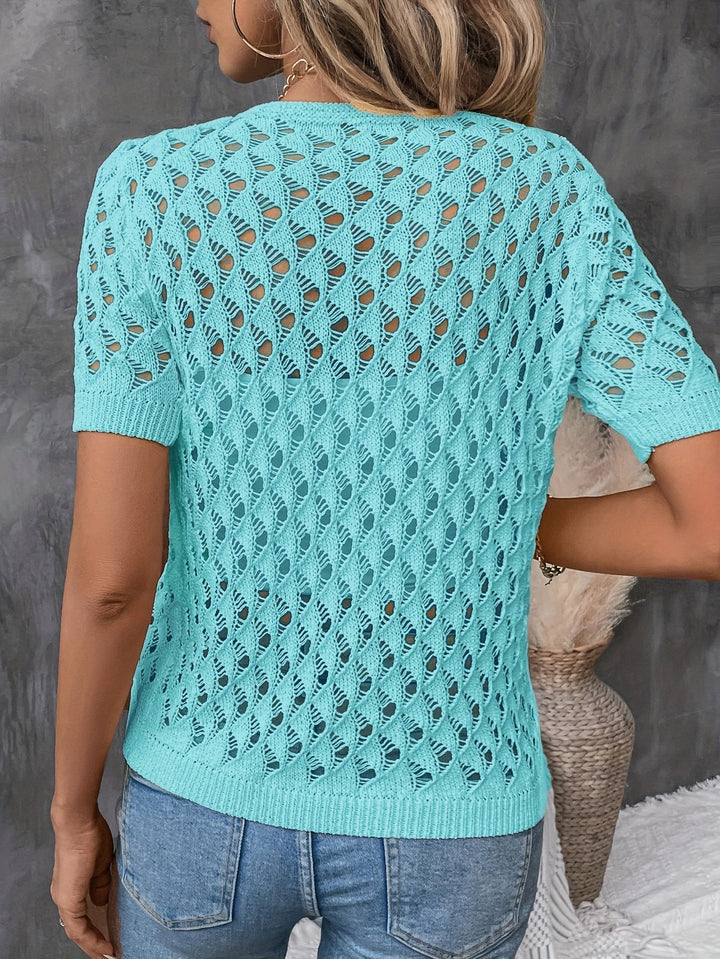 Angelique - Elegante Jersey De Manga Corta Con Encaje Y Escote En V