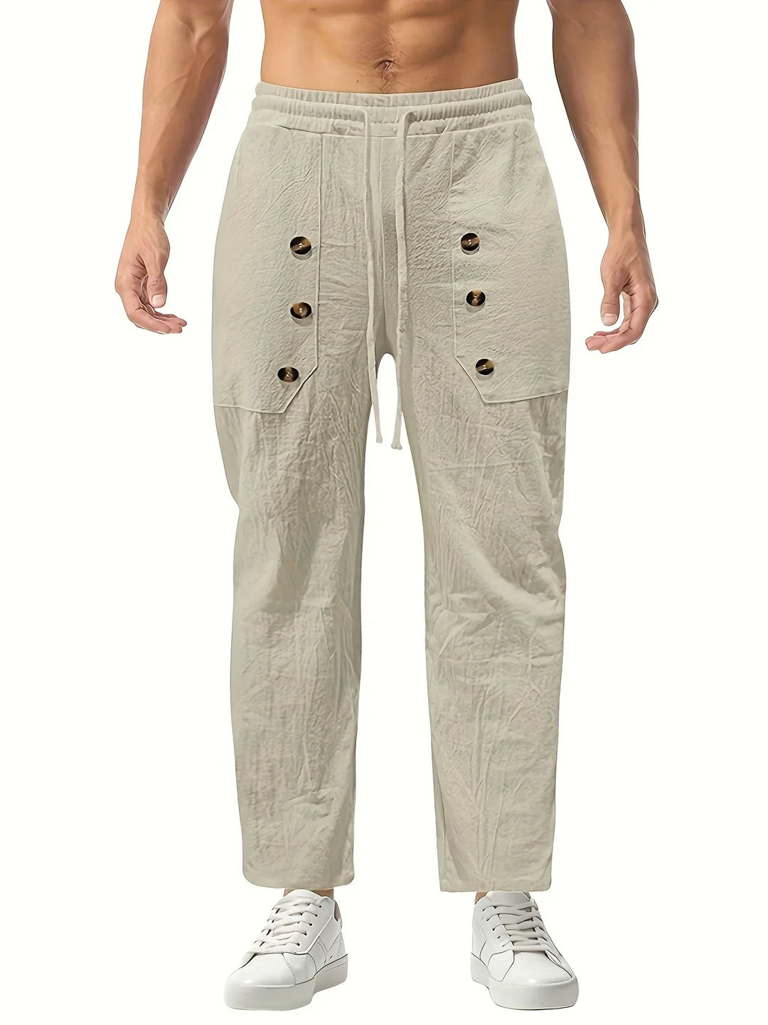 Beslan - Pantalones Elegantes De Pierna Recta Con Botones Dorados