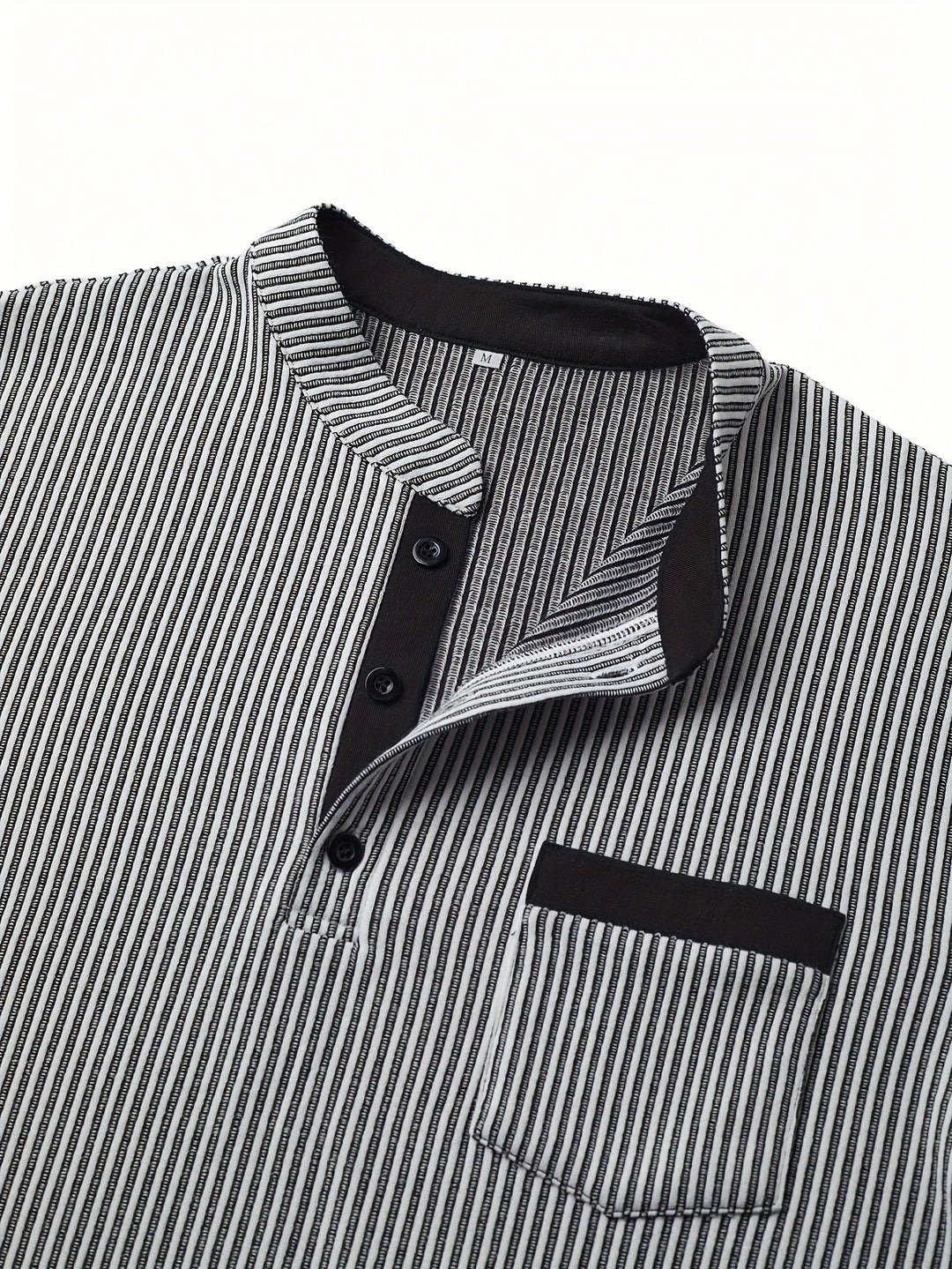 Deegan - Camisa Henley De Manga Larga Con Cuello a Rayas Y Textura