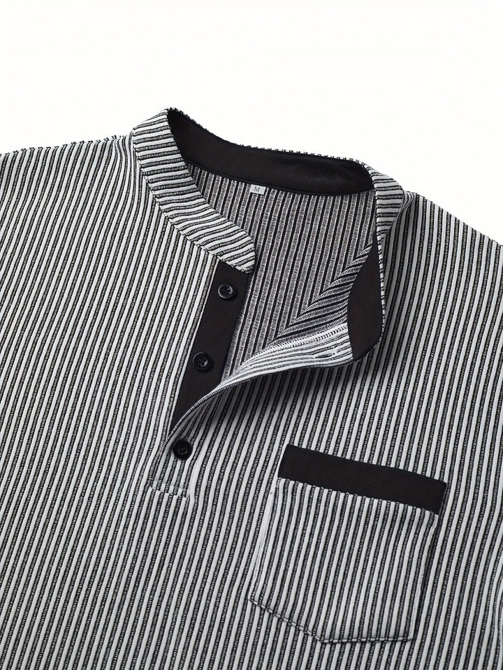 Deegan - Camisa Henley De Manga Larga Con Cuello a Rayas Y Textura