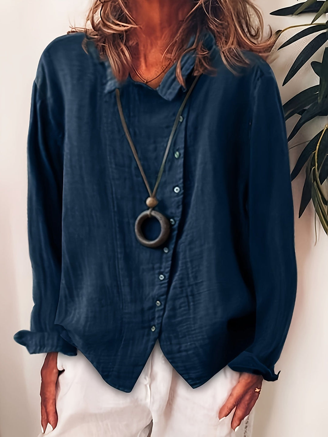 Ristia - Blusa Informal De Manga Larga Con Botones