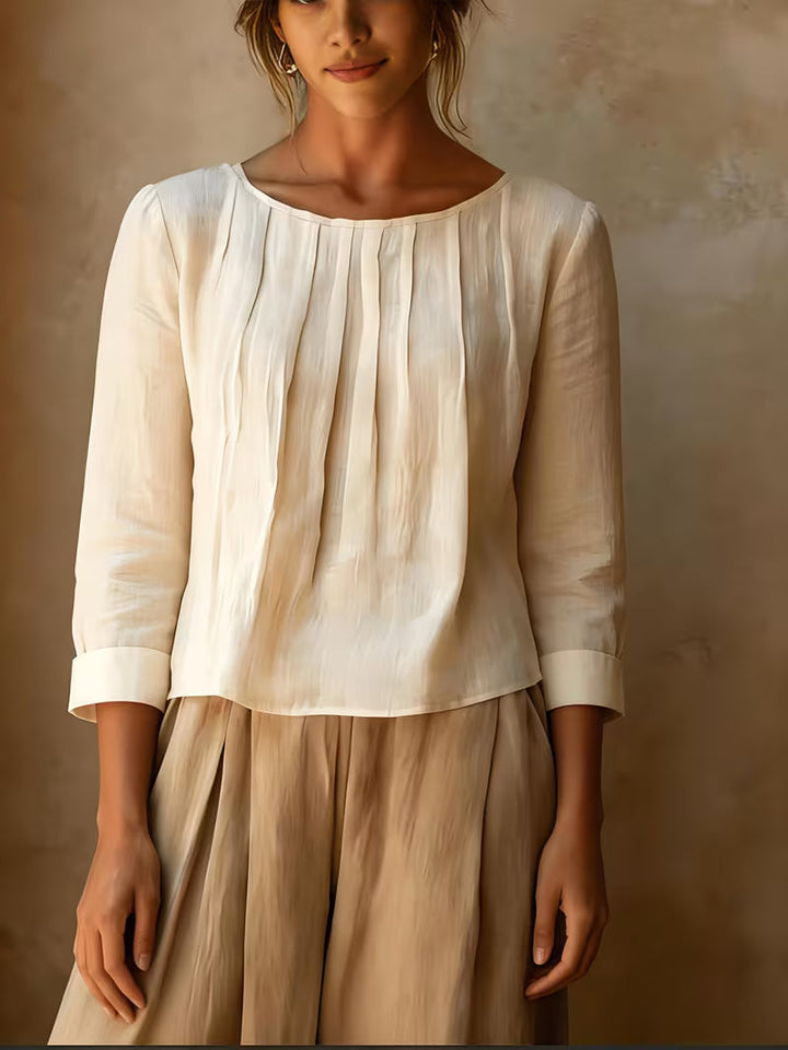 Gelina - Blusa De Cuello Redondo Con Pliegues en La Parte Delantera