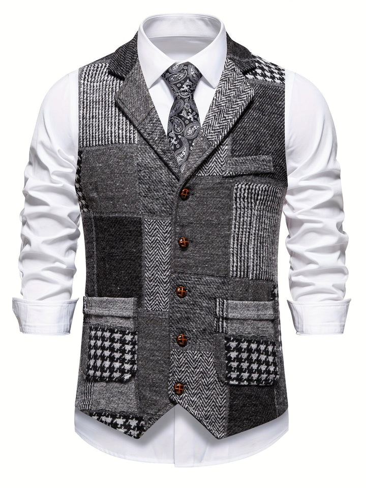 Saverse - Chaleco De Tweed Con Diseño En Espiga y Patchwork