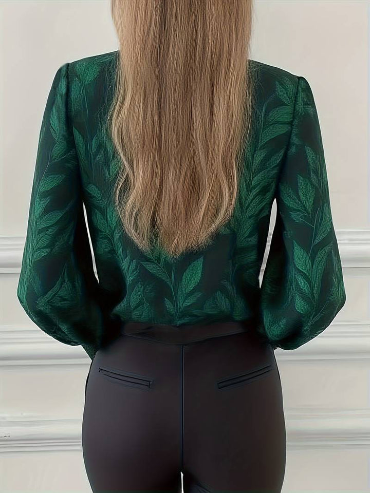Ruchama - Elegante Blusa de Manga Larga Con Estampado de Hojas