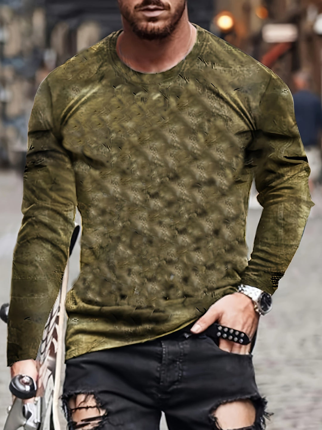 Calvin - Manga Larga Camiseta Con Patrón De Bloques