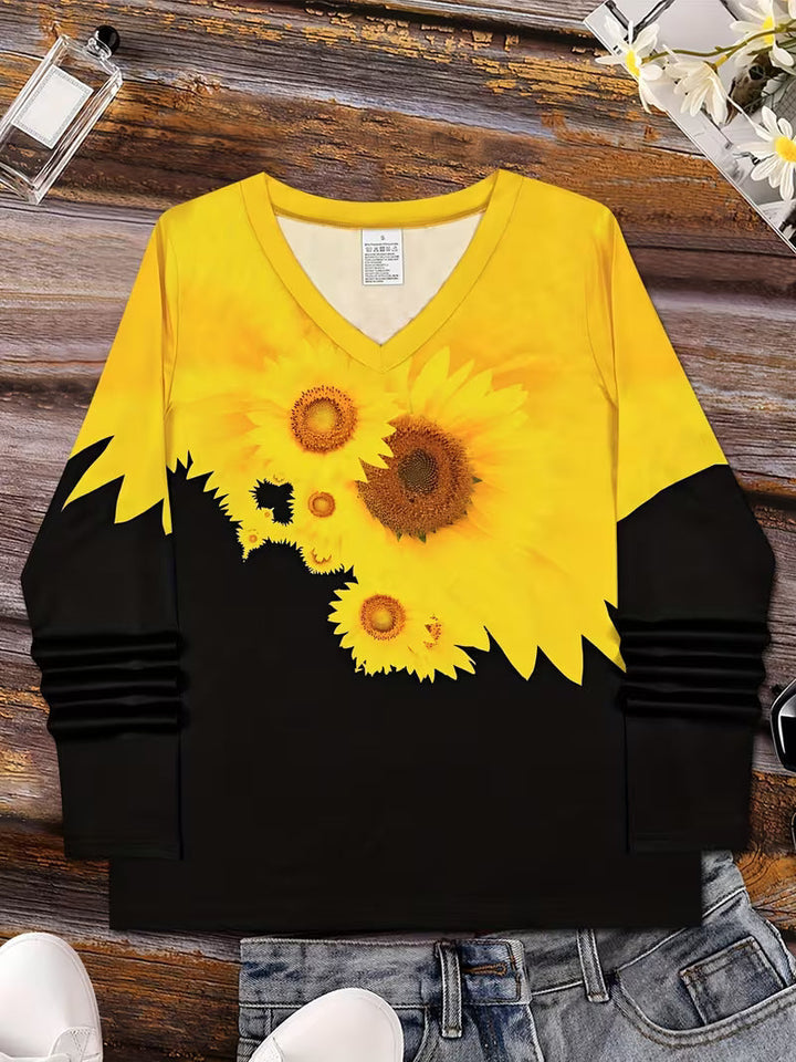 Olina - Camiseta De Manga Larga Con Estampado De Girasoles
