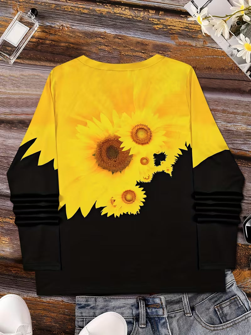 Olina - Camiseta De Manga Larga Con Estampado De Girasoles