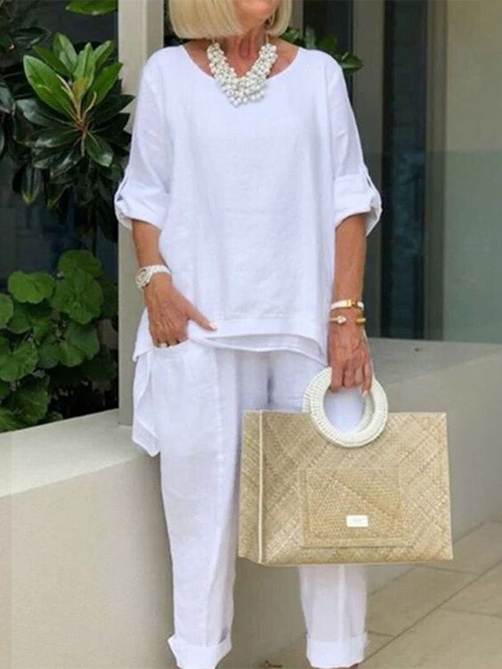 Danni - Traje Informal De 2 Piezas Con Cuello Redondo