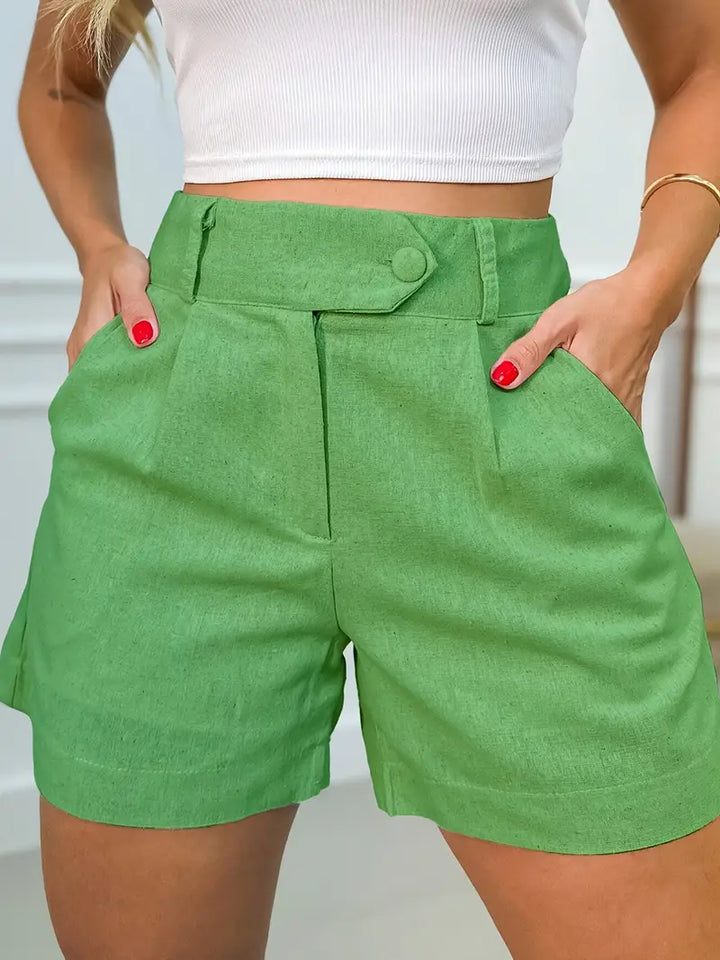 Annora - Pantalones Cortos Informales De Cintura Alta Con Botón