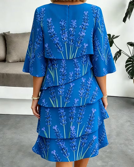 Liania - Vestido en Capas Con Estampado De Lavanda