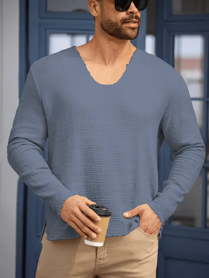 Demetrio - Camisa Informal y Cómoda De Manga Larga Con Cuello en V