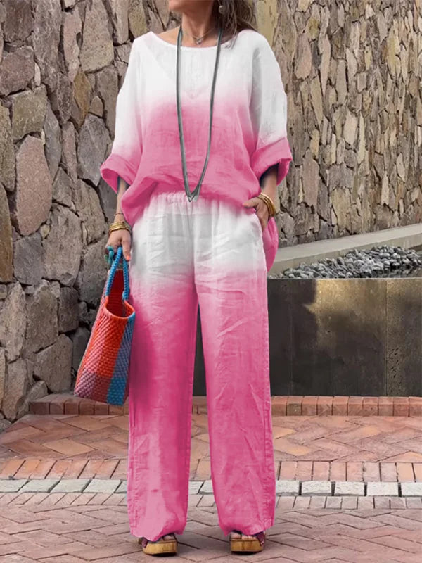 Raminta - Elegante Conjunto De Dos Piezas Confeccionado en Algodón y Lino