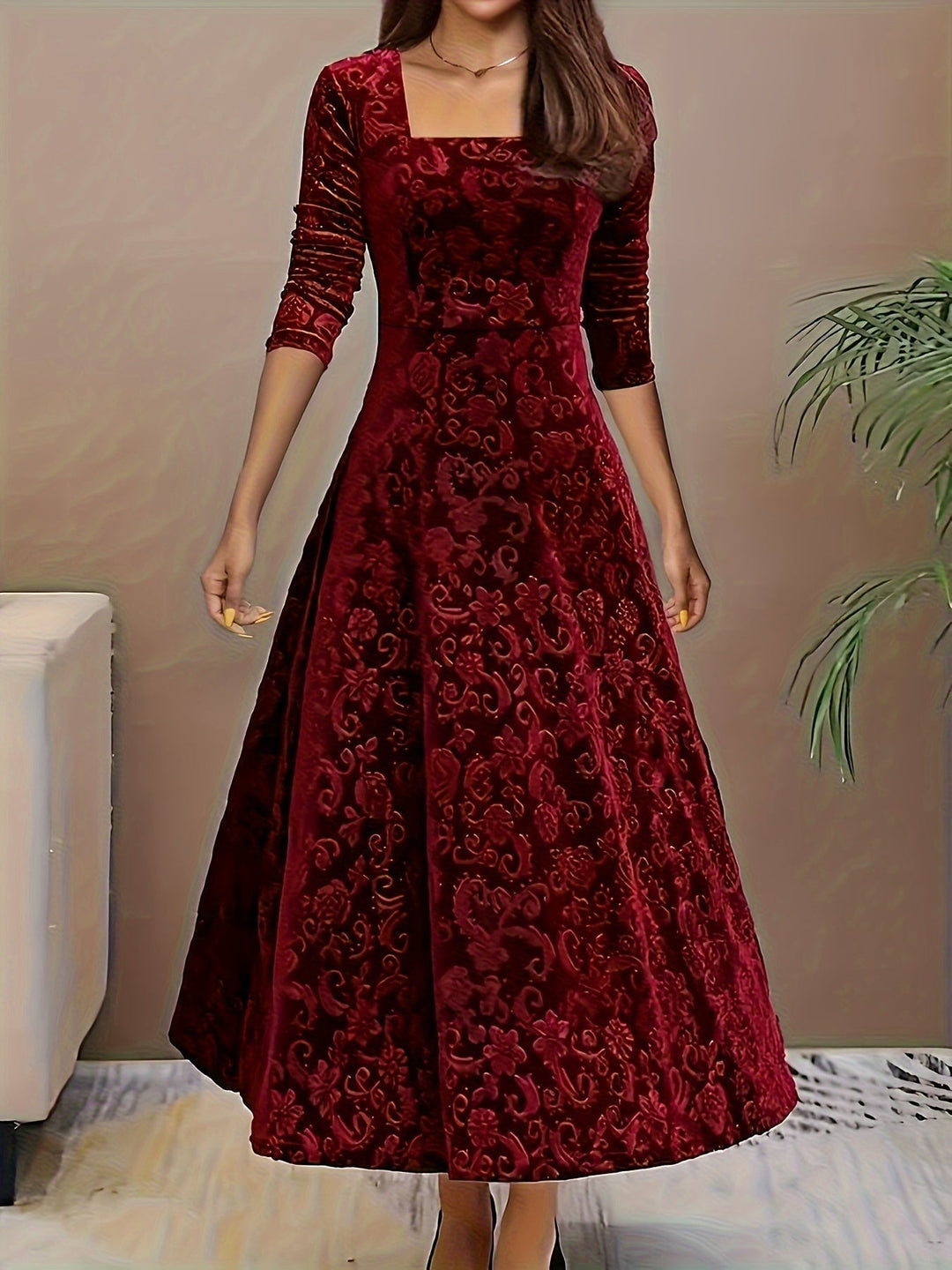 Otsuru - Elegante Vestido De Terciopelo de Manga Larga