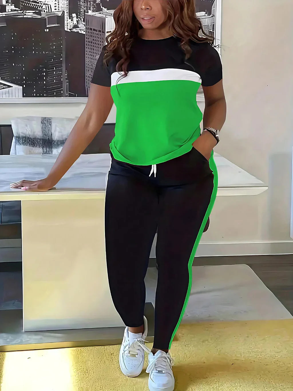 Fotini - Traje Deportivo Casual De Verano A La Moda Con Contrastes De Color