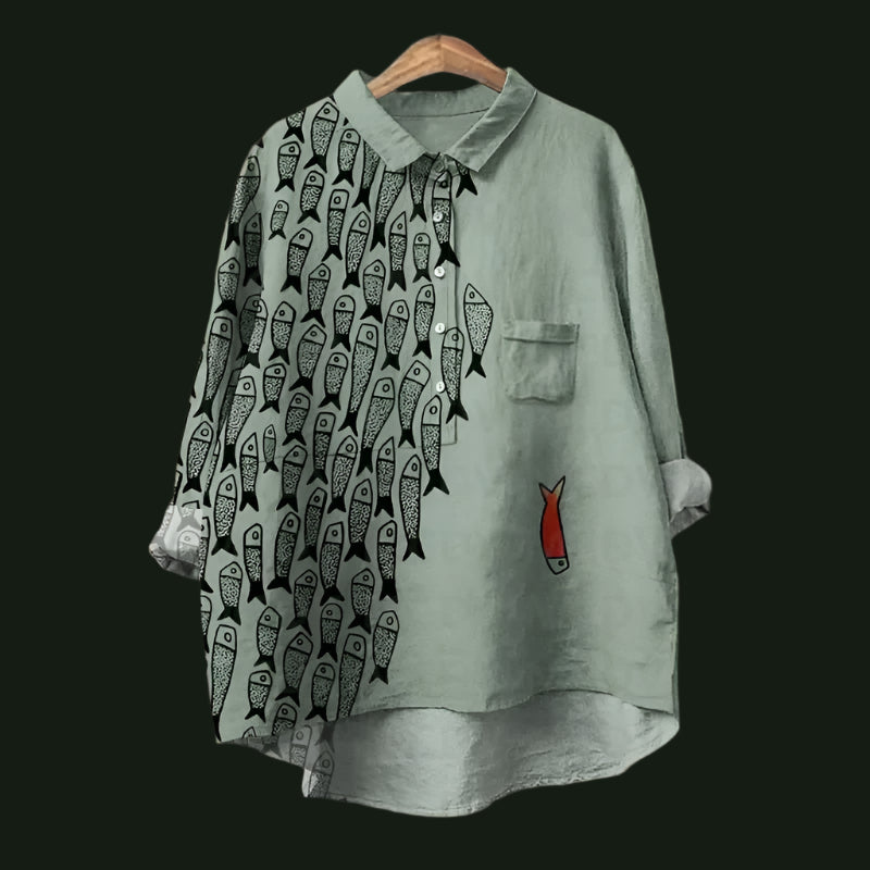 Saioa - Cómoda Camiseta Vintage Con Estampado De Peces