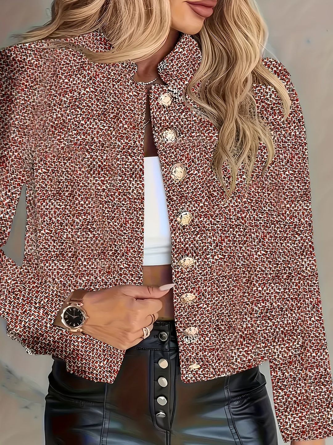 Aruzhan - Elegante Chaqueta De Manga Larga Con Botones