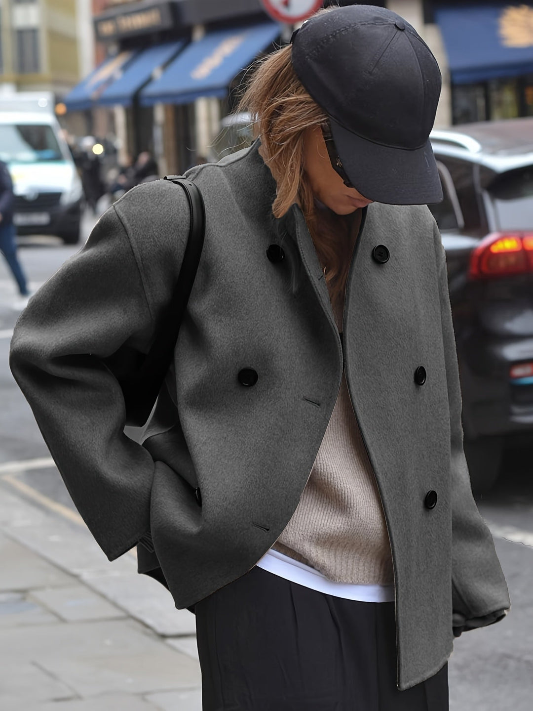 Deanne - Elegante Abrigo Beige De Doble Botonadura