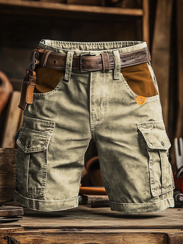 Pantalones Cortos Cargo Multiusos Retro Para Hombre Confeccionados En Tejido Ripstop Resistente Al Desgaste