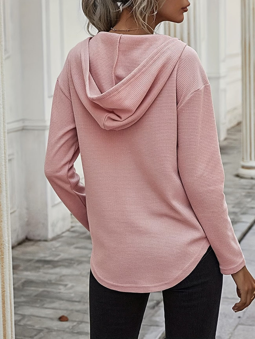 Seonie - Manga Larga Cuello en V Sudadera Con Capucha