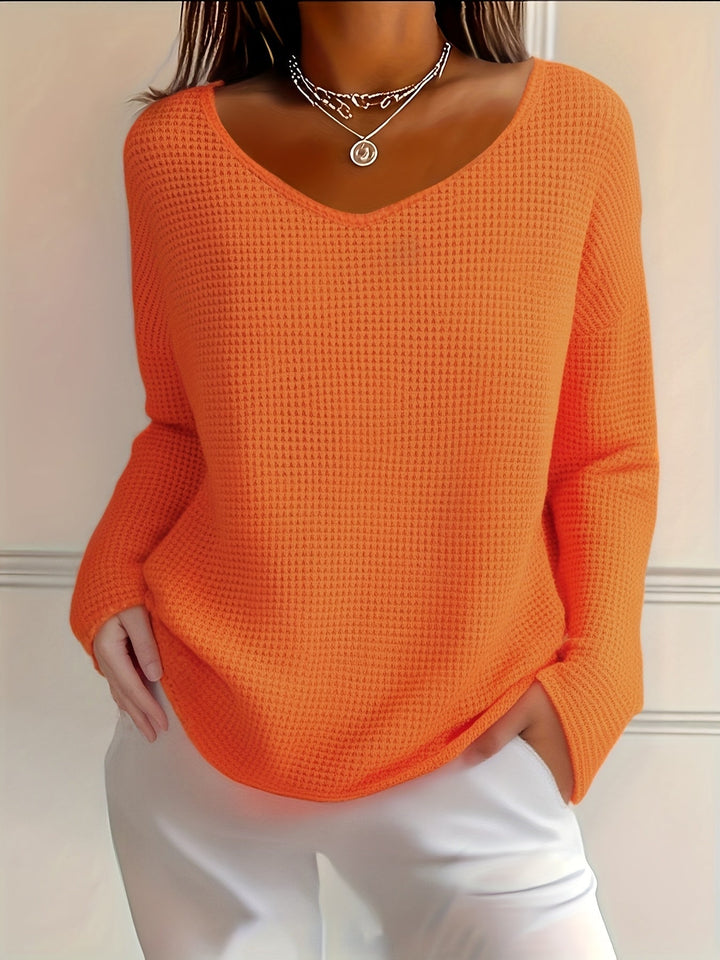 Bernice - Camiseta De Manga Larga Con Cuello en V Y Tejido Tipo Gofre