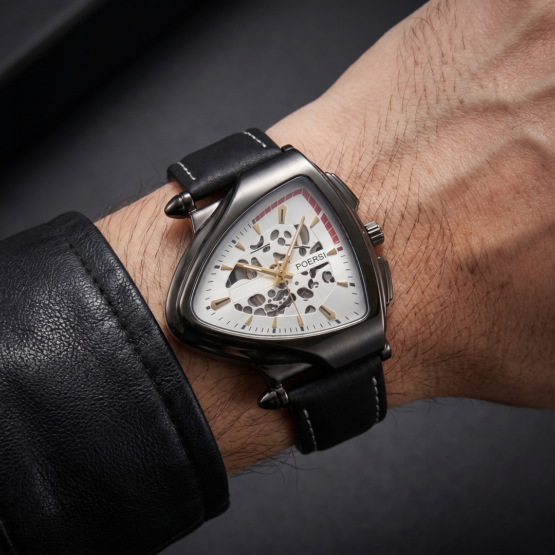 Narciso - Reloj Triangular De Piel Con Estructura Esquelética