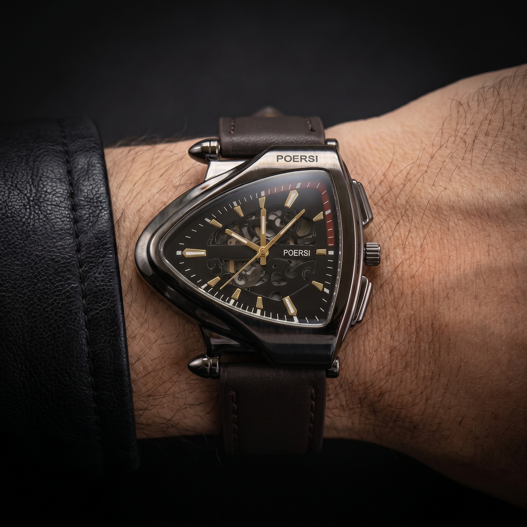 Narciso - Reloj Triangular De Piel Con Estructura Esquelética