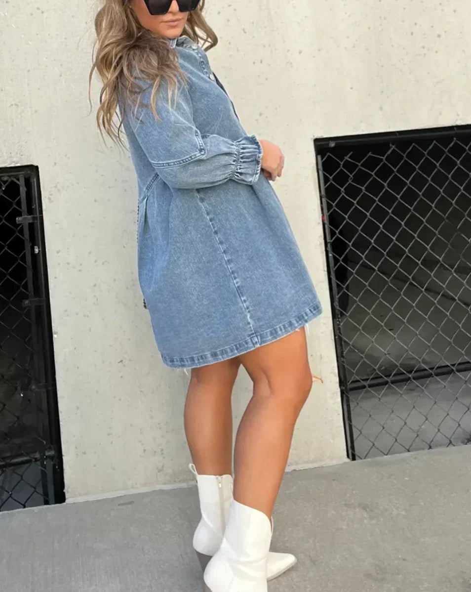 Cäcilia - Vestido Camisero De Manga Larga En Denim