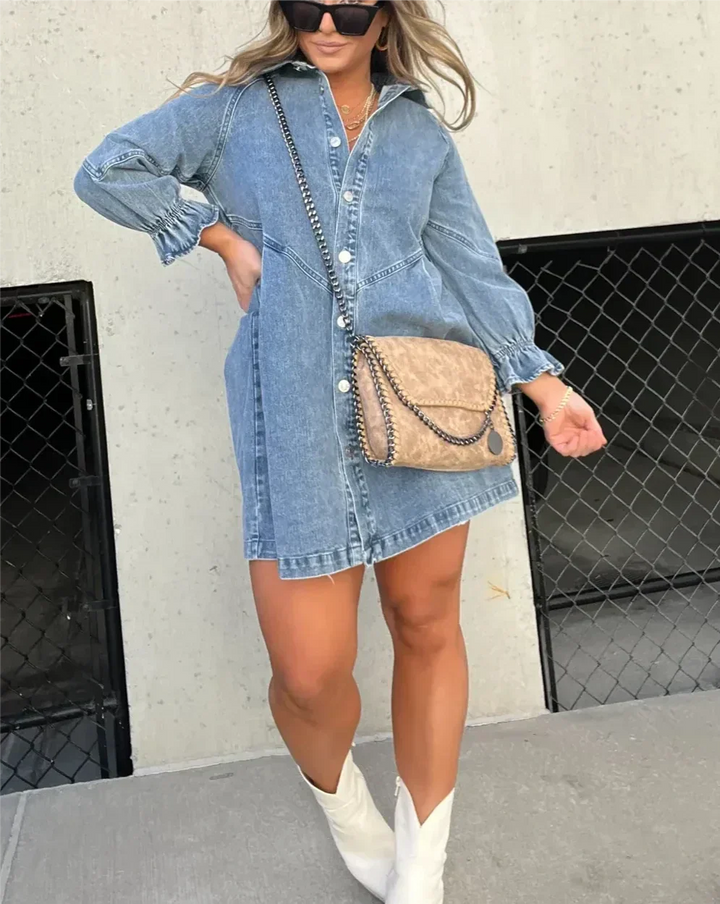 Cäcilia - Vestido Camisero De Manga Larga En Denim