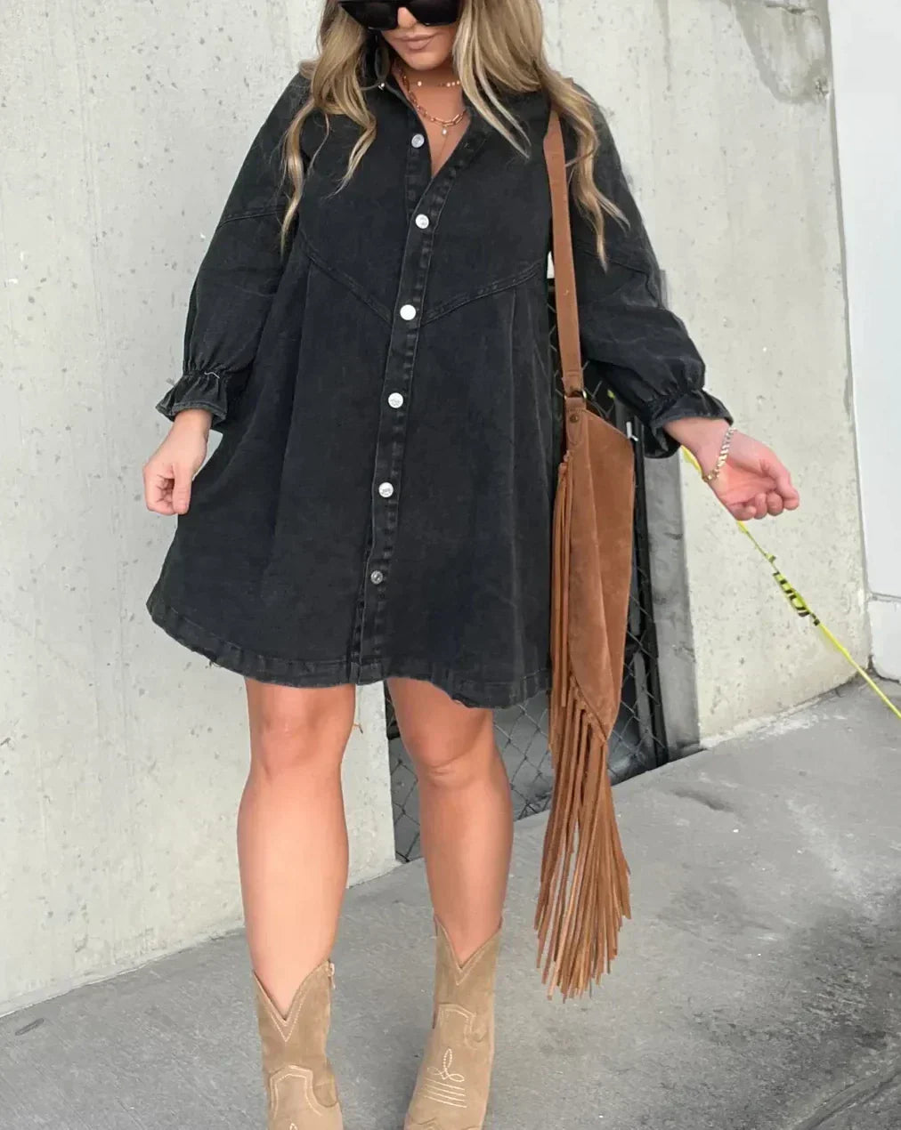 Cäcilia - Vestido Camisero De Manga Larga En Denim