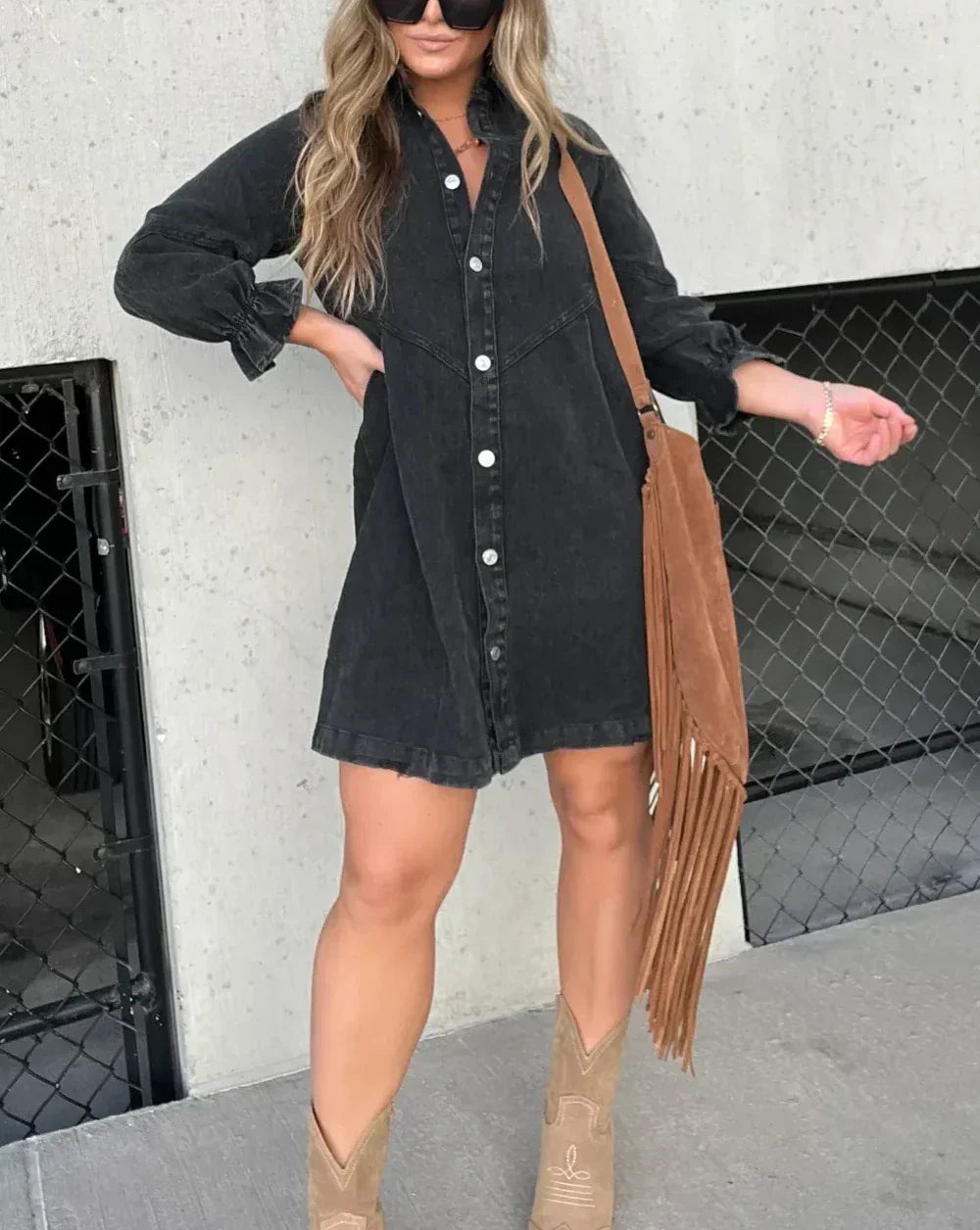 Cäcilia - Vestido Camisero De Manga Larga En Denim