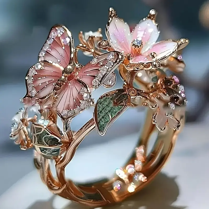 PetalWings - Anillo de Mariposa Brillante con Circonita Cúbica