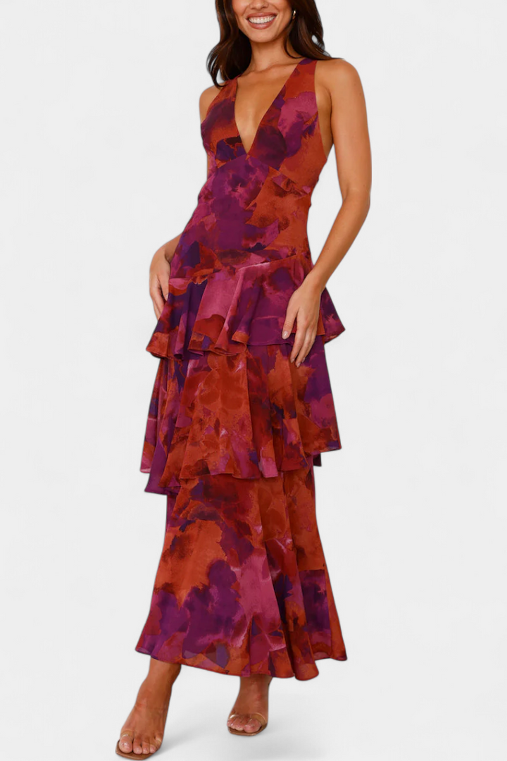 Kensie - Vestido De Gasa Con Escote En V y Capas Fluidas