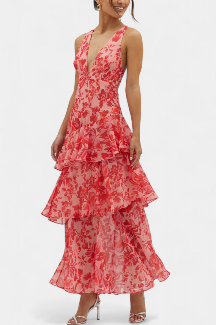 Kensie - Vestido De Gasa Con Escote En V y Capas Fluidas
