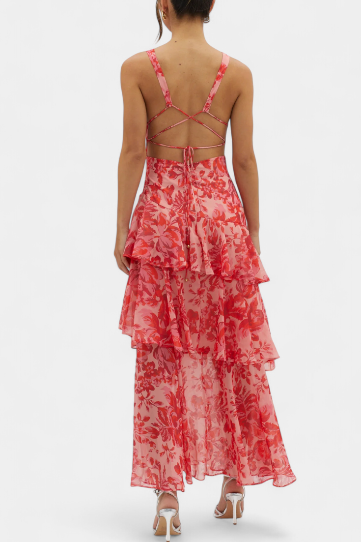 Kensie - Vestido De Gasa Con Escote En V y Capas Fluidas