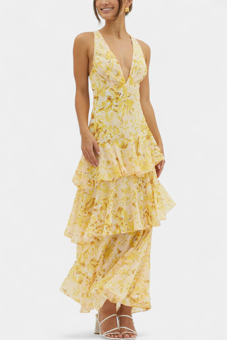 Kensie - Vestido De Gasa Con Escote En V y Capas Fluidas