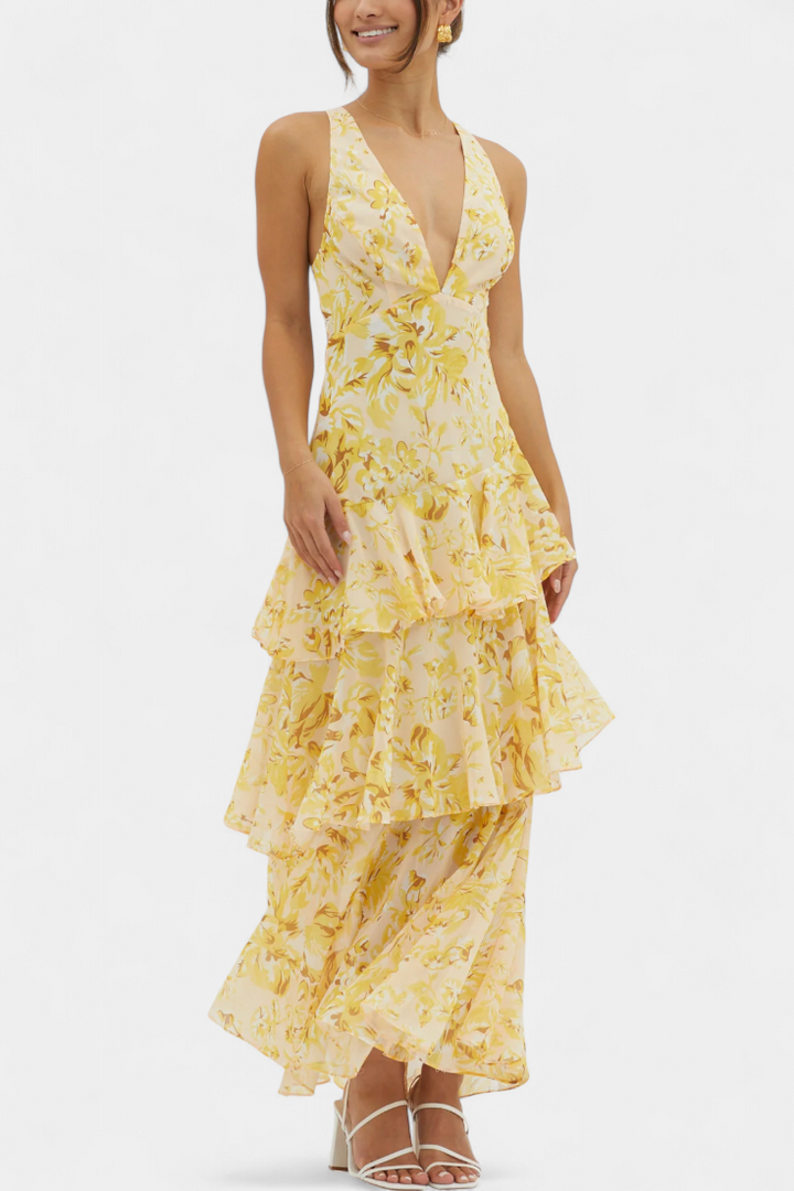 Kensie - Vestido De Gasa Con Escote En V y Capas Fluidas