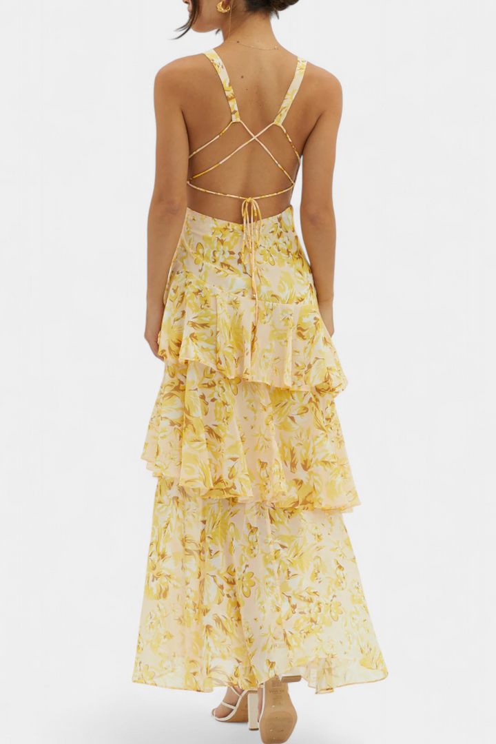 Kensie - Vestido De Gasa Con Escote En V y Capas Fluidas