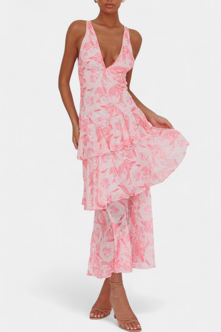 Kensie - Vestido De Gasa Con Escote En V y Capas Fluidas