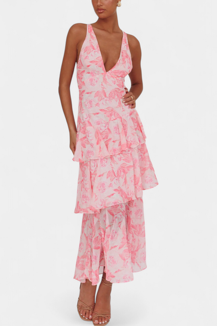 Kensie - Vestido De Gasa Con Escote En V y Capas Fluidas