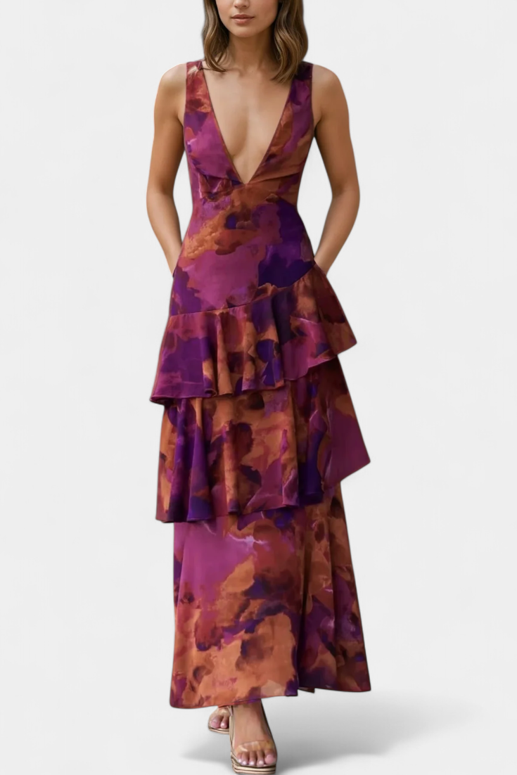 Kensie - Vestido De Gasa Con Escote En V y Capas Fluidas