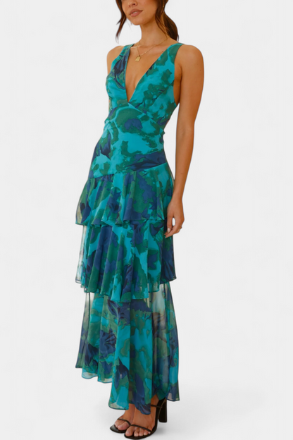 Kensie - Vestido De Gasa Con Escote En V y Capas Fluidas