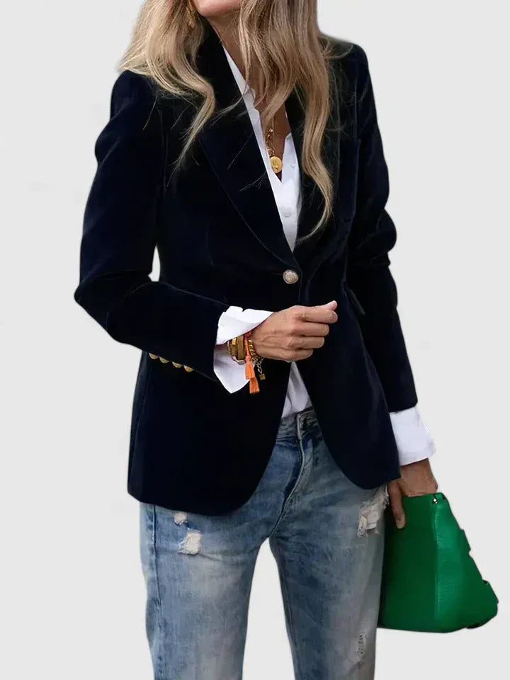 Dagmara - Blazer De Terciopelo De Una Sola Fila De Botones
