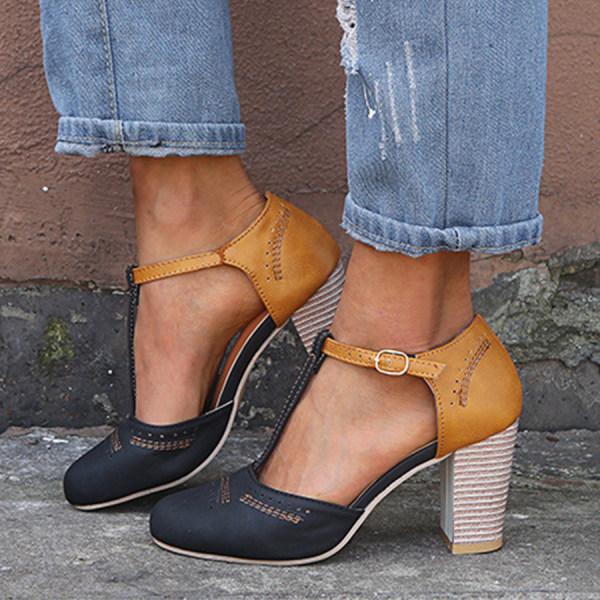 Minha - Zapatos De Tacón Grueso Con Correa en T