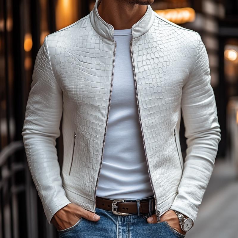 Oscar - Chaqueta de Cuero con Cremallera y Estampado de Piedras
